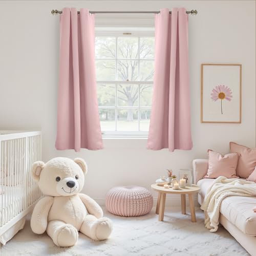 Image of YoungsTex Light Pink Blackout Curtains 45 Inch Long for Short Window - Thermal Insulated Drapes with Grommet Room Darkening Privacy for Kids Girl Bedroom, 2 Panels, 42 x 45 Inch