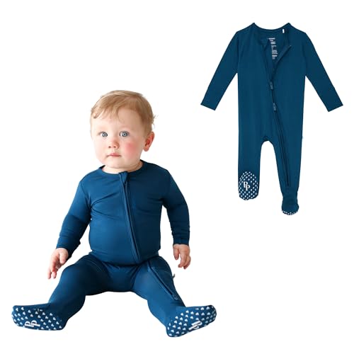 Image of Posh Peanut Baby Boy Footie Pajamas - Soft Viscose Made from Bamboo 2 Way Zipper Sleepers & Onesies with Non-Slip Grips