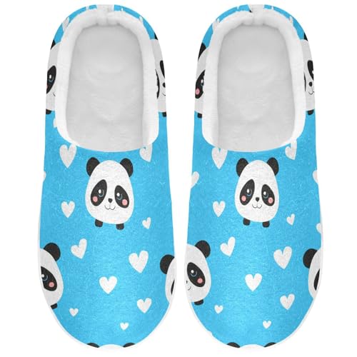 Cute Panda Heart Blue Mens Womens Slippers Cozy Memory Foam Slippers Slip On Warm House Shoes for Indoor Outdoor Size 16/17 2302138
