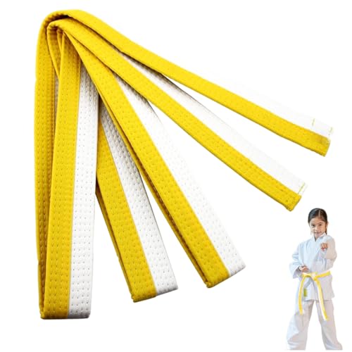 GJKLO Cinturón de kimono de kárate para niños de 160 cm, cinturón de judo, kárate, deportes, artes marciales, cinturón profesional de taekwondo y aikido(blanco y amarillo)
