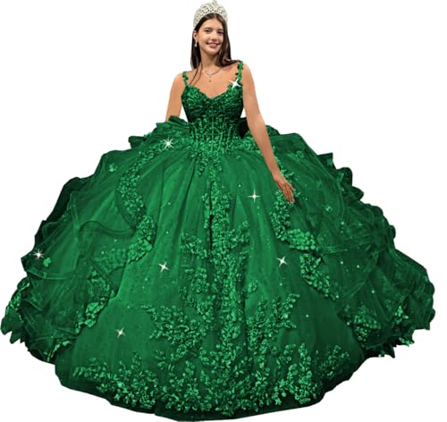 Spaghetti Straps Quinceanera Dresses with Bow Puffy Ruffled Ball Gown with Train Princess XV Dress SE042