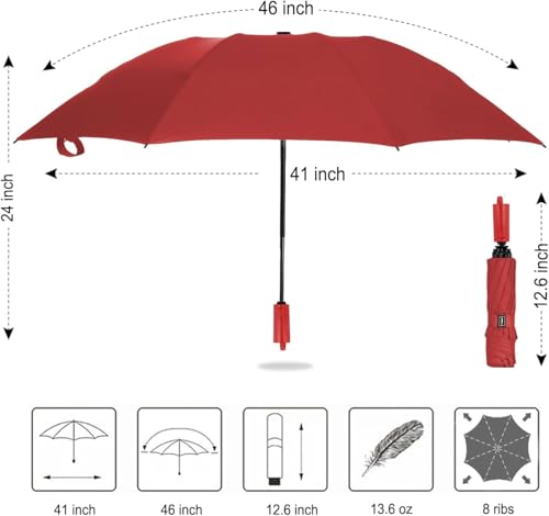 Image of LANBRELLA Portable & Folding Travel Umbrella, 3 Fold, Auto Open Close, Water Resistant, Windproof, with Carrying Handle