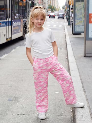 JiAmy 2PCS Outfits for Girls T-Shirt Top & Cargo Pants with Pockets Casual School Travel Clothes Tween Teen Girls 7-8Y — view 3