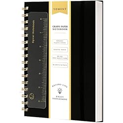 Yoment Graph Paper Spiral Notebook A5 Graphing Notebook 160 Pages | Graph Paper Notebook Spiral Bound Waterproof Plastic Hardcover Spiral Journal 5x7 Grid Notebooks for Note Taking, Black