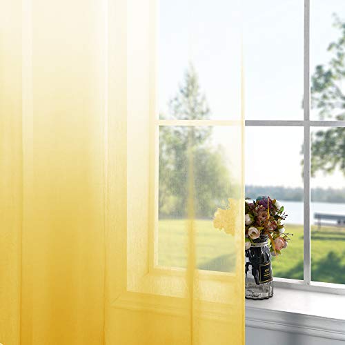 Koufall Yellow Curtains 84 Inch Length 2 Panels For Living Room Decor Grommet Window Ombre Sheer Yellow Spring Curtains For Bedroom Dining Room 52X84 Inches Long #TOP4