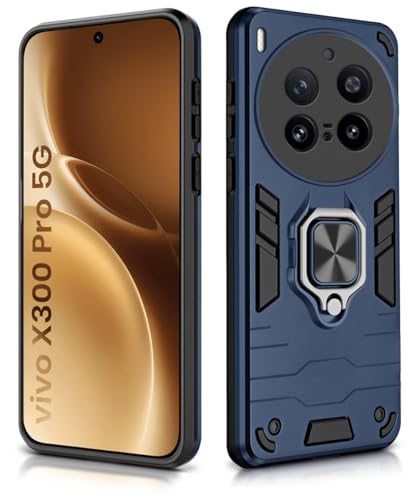 Image of WOW IMAGINE Shock Proof Back Case Mobile Cover for Vivo X300 Pro 5G | Back Cover Case (Tough Armor | Hybrid PC + TPU | Ring Holder & in-Built Kickstand | Blue)