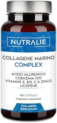 Collagene Marino Idrolizzato + Acido Ialuronico Q10 Vit C E - Pelle - Vitamine C E e Q10-100% Peptidi di Collagene di Tipo I - 60 Capsule Nutralie Generico - integratore