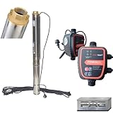 PAG Turbo GmbH® - Hochwertige energiesparende 3' Edelstahl Tiefbrunnenpumpe 3000l/h - 8,2 bar sandverträglich bis 5% Typ 3'Ti20 + Intelligente Pumpensteuerung Hydrobuddy (T)