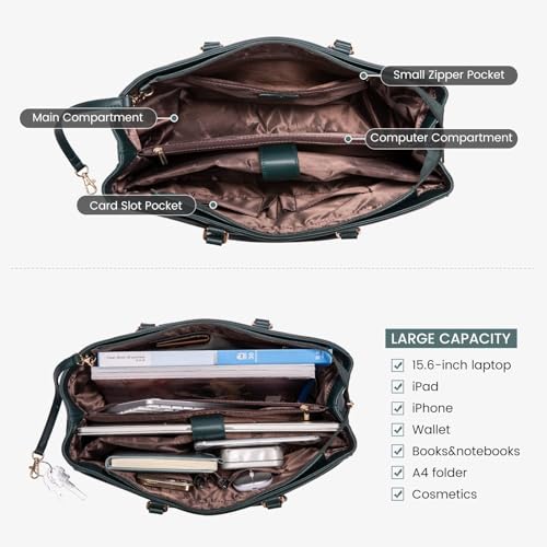 Image of LOVEVOOK Laptop Bag for Women 17.3 Inch Tote Bags Waterproof Leather Briefcase Computer Women Business Office Work Bag,Green