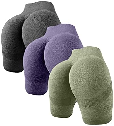 OQQ Women's 3 Piece Butt Lifting Yoga Workout High Waist Tummy Control Ruched Booty Pants Shorts, Grey,purple,avocadogreen, Medium
