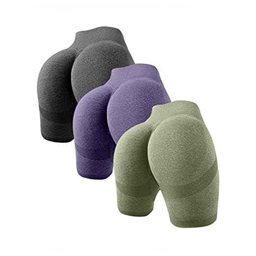 OQQ Women's 3 Piece Butt Lifting Yoga Workout High Waist Tummy Control Ruched Booty Pants Shorts, Grey,purple,avocadogreen, Large