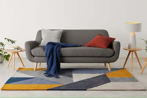 Geometric Wool Tufted Area Rug - Blue, Gray, Yellow, and