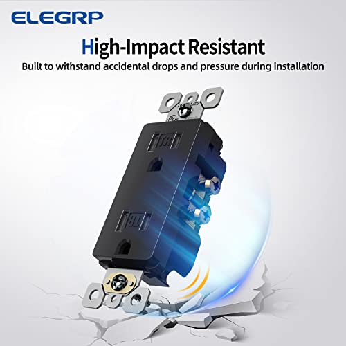 Elegrp Decorator Wall Receptacle Outlet, Tamper Resistant 15 Amp Standard Electrical Wall Outlet, Residential Grade, Self-Grounding, 125V, 2 Pole 3 Wire, 5-15R, Ul Listed, Glossy Black, 10 Pack #TOP2