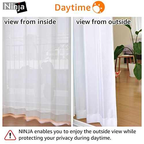 カーテンくれない Kurenai One-Way See Through Privacy Lace Curtain [Ninja] Made In Japan Pinch Pleated 2 Panels Semi Sheer For Livingroom Bedroom Uv Blocking Light Filtering 49.2W X 63L With Hooks&Rings #TOP2