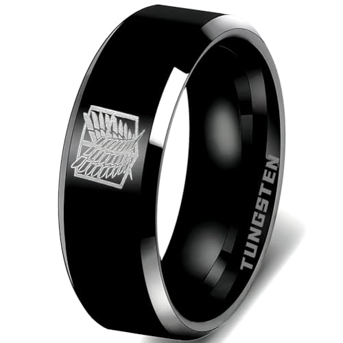 Anime Wings of Freedom Ring, Tungsten Carbide Ring, Black