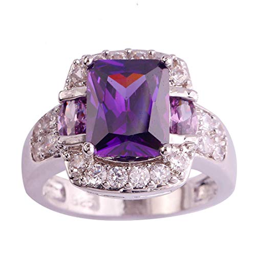 925 Sterling Silver Plated Emerald Cut Simulated Pink Topaz Halo Promise Ring for Women2