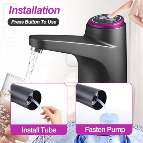 Image of Electric Water Dispenser Pump, USB Rechargeable, Portable, for 5L to 20L Bottles, Stainless Steel Spout, Food Grade Silicone Hose