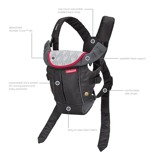 Infantino-Swift Classic Carrier con tasca-2 modi di trasporto-Cinghia regolabile–Marsupio neonato con bavaglino e tasca-Facile da pulire - Nero -Essenziale per neonati tra 3,6 e 11,3 kg - 5