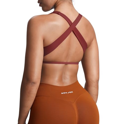 Aoxjox Women's Workout Sports Bras Square Neck Emma Cross Back