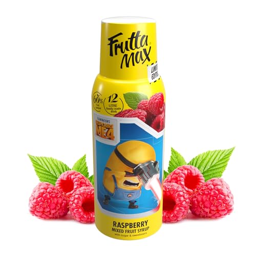 FruttaMax - Concentrado de jarabe de frutas | Menos azúcar | con un 60% de contenido de fruta | adecuado para máquina de refrescos 500ml (Minions Frambuesa)