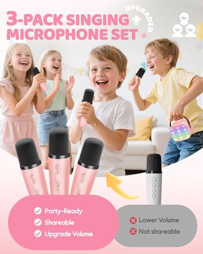 Image of YLL Upgraded Mini Karaoke Machine with 3 Wireless Microphones Toy for Kids, 2026 Top Birthday Gifts for Girls Boys, Portable MP3 Player for Ages 3, 4, 5, 6, 7, 8, 9, 10, 11, 12+ Year Old Party (P-Ink)