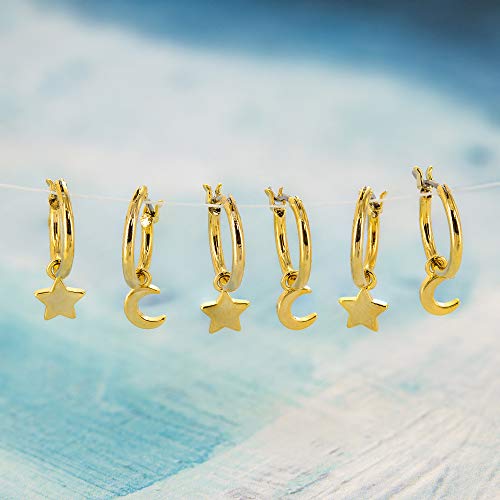 Columbus 14K Gold Plated Moon And Star Charm Huggie Hoop Earrings – Dangle Drop Earrings For Women (Gold Moon/Star) #TOP7