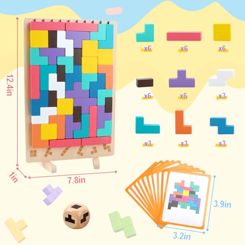 JONEG Games for 3+ Year Olds Kids- Wooden Stacking Puzzles - Brain Teasers 3D Russian Blocks Board - STEM Montessori Toys for Ages 3 4 5 6 7 10 - Gift for Toddlers Classroom Travel by JONEG - Used condition - Image 7