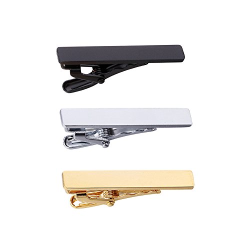 Anotherkiss Men's Skinny Tie Clip Set With Gold Silver Black 3 Tone, 1.5 Inches #TOP5