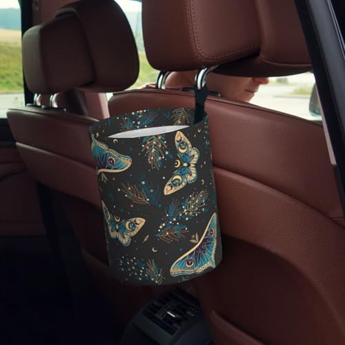 Image of Car Garbage Bag Boho Butterflies Stars Mini Car Trash Bin Portable Collapsible Waterproof Rubbish Bag for Car Accessories Back Front Seat Cup Holder