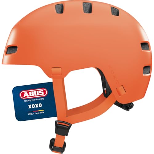 ABUS Fahrradhelm XOXO - Cityhelm im Skater-Look - Helm für Skateboard, Fahrrad, Scooter - mit optimiertem Kinnpolster - für Jugendliche und Erwachsene - Größe S, Mono orange