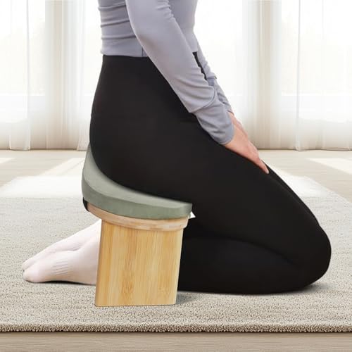 Banc de méditation pliable en bambou - Tabouret de méditation avec coussin de méditation pour s'agenouiller et s'asseoir – Image 5