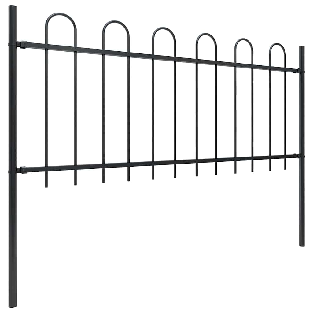 Garden Fence with Hoop Top Steel 1190x130 cm Black Decorative Outdoor Barrier 7 Panels 8 Posts Powder-Coated Heavy Duty Yard Enclosure Secure Property Perimeter Walkway
