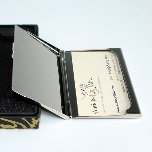 Antique Alive Mother Of Pearl Orchid Design Yellow Business Credit Name Id Card Holder Case Metal Stainless Steel Engraved Slim Purse Pocket Cash Money Wallet #TOP5
