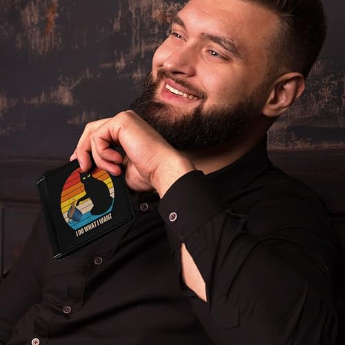 Do What I Want for Black Cat Men's Minimalist Wallet Blocking Leather Bifold Wallet Slim Purse with 6 Credit Card4