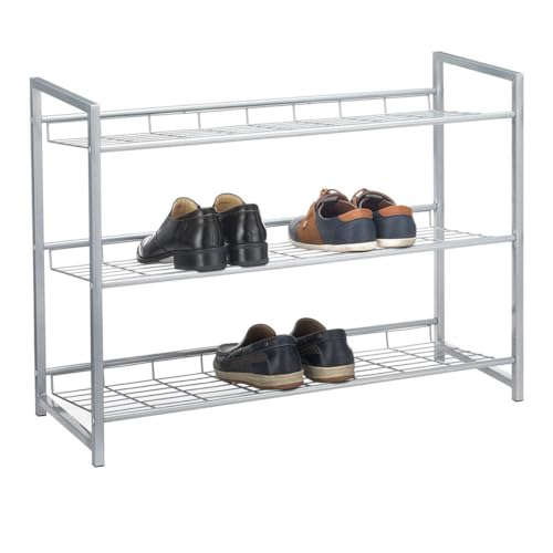 Image of 3 Layer Shoe Rack for Home Chappal Stand Sneakers Slippers Stand Footwear Space Saving Rack Bookshelf Storage Organizer Kitchen Storage Rack Metal Frame (White)