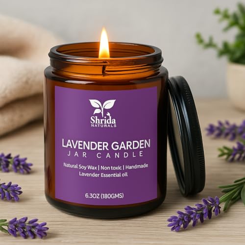 Image of 100% Natural Soy Wax Lavender Jar Candle, 180g, 40+ Hour Clean Burn, Essential Oil Aromatherapy Candle, Smoke-Free Eco-Friendly Home Fragrance, Aesthetic Glass Jar Gift Candle