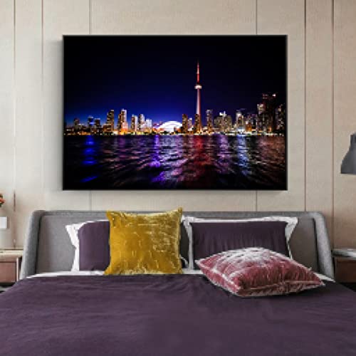 Toile de ville la nuit pour salon moderne paysage urbain chic
