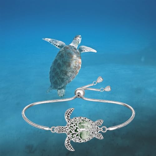 Turtle Bracelet Moss Agate Tree of Life Sea Turtle Bracelet for Women Sterling Silver Ocean Beach Hawaiian Sea Jewelry Gifts3