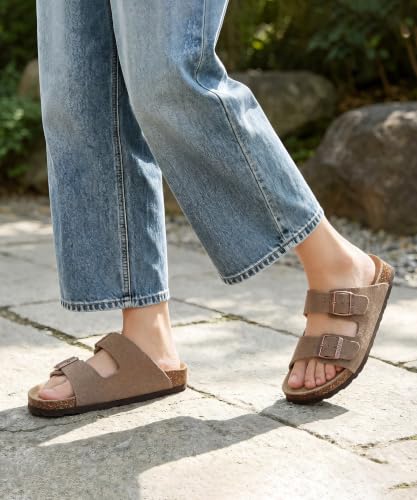 Image of KIDMI Unisex Summer Sandals Arch Support Cork Footbed Slide Sandals with Double Adjustable Buckle for Women Men