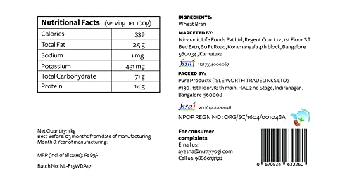 Image of Nutty Yogi Wheat Bran | Chokar Atta, Healthy and High Fibre | Fresh from Organic Farm | Add to Atta | Good for Digestive Health 800 gm (Pack of 1)