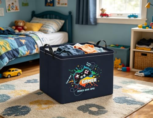Image of Rectangular Baby Kids Storage Basket for Home Kitchen Girls Cute Toy Storage Bin Organizer Shelf Book Room Decor(Game)
