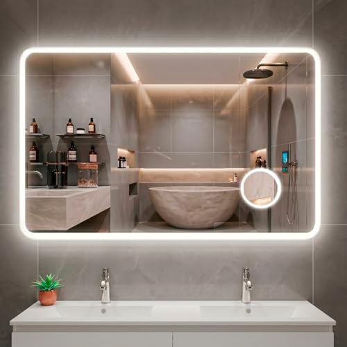 Marctani Espejo Baño con Luz LED Regulable en 3 Colores - Espejo de Pared ANTIVAHO...
