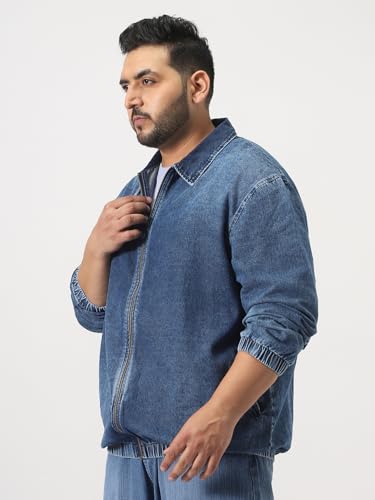 Image of Urbano Plus Men's Relaxed Fit Full Sleeve Harrington Denim Jacket
