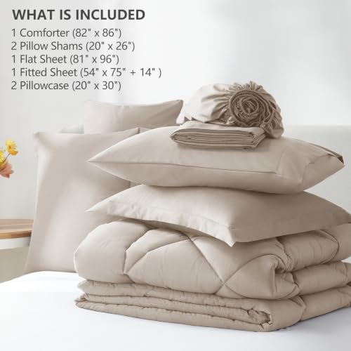 Image of CozyLux Full Size Comforter Sets Linen - 7 Pieces Bed in a Bag Full, Luxury Soft Bed Set for All Seasons, Bedding Set with Down Alternative Comforter, Sheets, Pillowcases & Shams