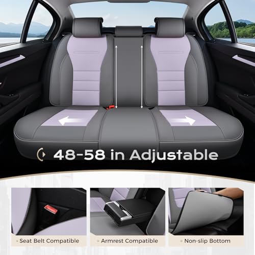 Image of Coverado Car Seat Covers Full Set, Nappa Leather Seat Covers for Cars, Car Seat Protector Car Seat Cushion, Front and Back Seat Protectors Cushions Universal Fit for Most Cars Vehicles(Gray&Purple)