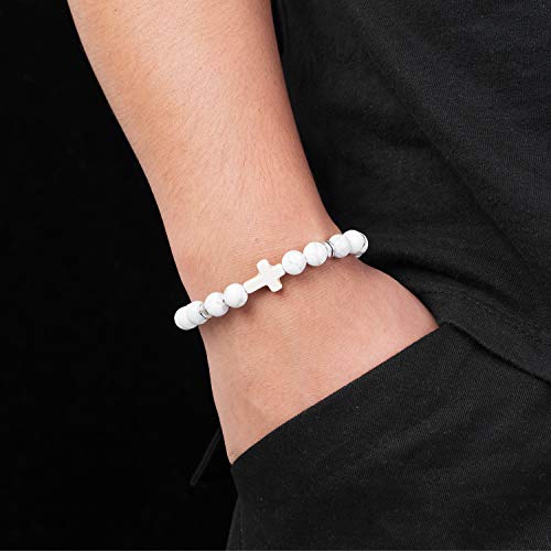 Softones 8Mm Beads Cross Bracelet For Women Men Natural Stone Elastic Link Prayer Bracelet For Boy Girls,With Gift Box #TOP1