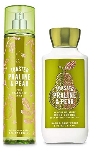 Bath and Body Works TOASTED PRALINE & PEAR DUO Gift Set - Body Lotion & Fine Fragrance Mist. - Full Size