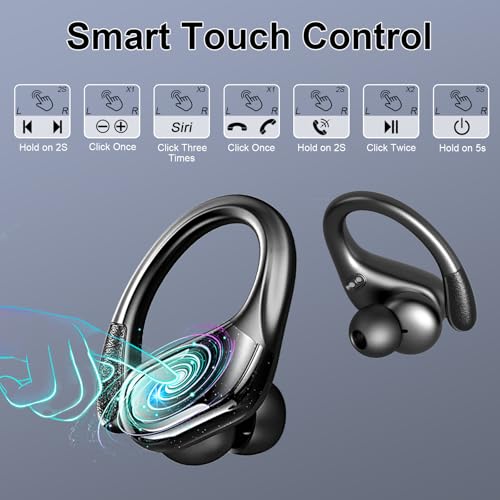 Bluetooth 5.4 Kopfhörer Sport, 75Std 3D-Stereo Kopfhörer Kabellos Bluetooth, IP-X8 Wasserdicht Tiefer Bass Wireless Earbuds, 4 ENC Noise Cancelling Mic Headphones, 7g USB-C in-ear Ohrhörer Gym Joggen