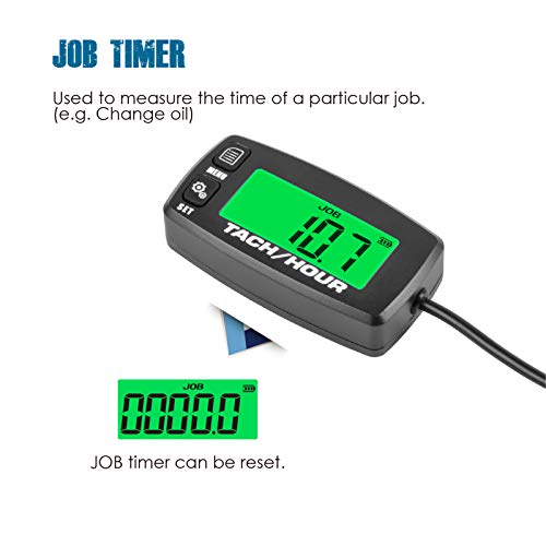 Runleader HM032R Inductive Tachometer Digital Tach Hour Meter Backlit Flash Alert Service Alarms for Gasoline Engine Chainsaw ATV UTV Dirtbike Motobike Motocycle Outboards Snowmobile Marine Boat