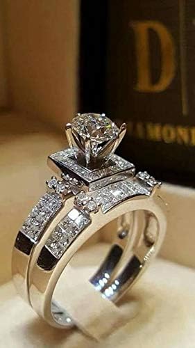Phonphisai shop Chic Women White Sapphire Silver Ring Set Wedding Engagement Jewelry Gift Sz5-11 (9)